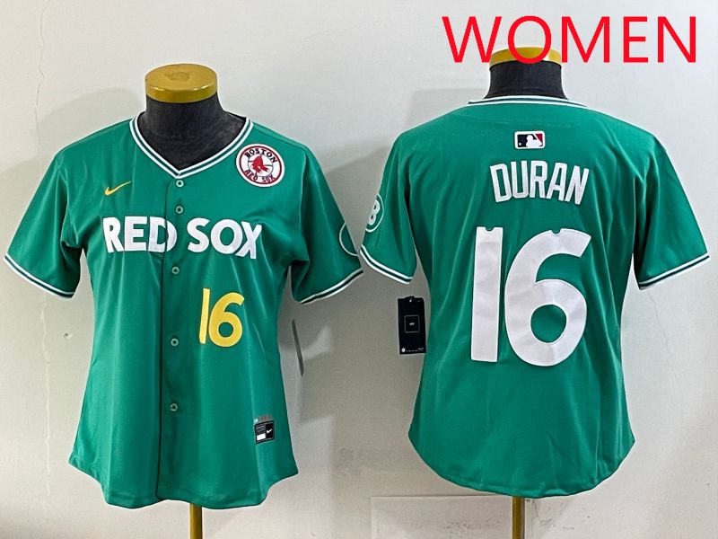 Women 2025 Boston Red Sox #16 Duran Dark Green Joint Name Nike MLB Jersey style 6->women mlb jersey->Women Jersey
